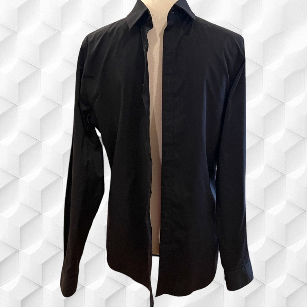 Express Black Fitted Button Down Long Sleeve Shir… - image 1